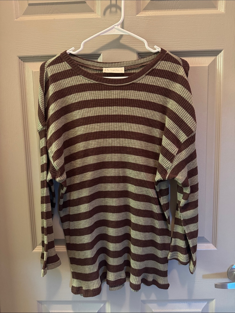 Striped Knit Long sleeve Top - Brown & Sage